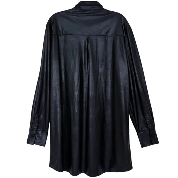 Naked Wardrobe Drip Black Faux Leather Oversized Long Sleeve Shirt Shacket Large - Image 2