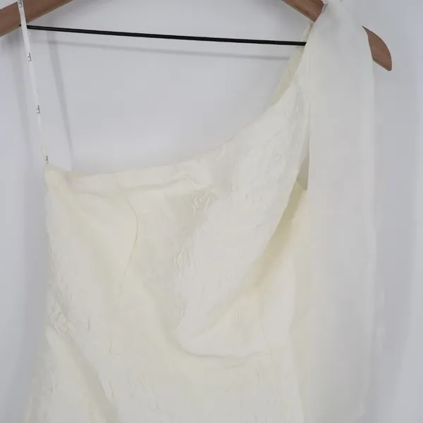 Lulus Unique Perfection Mini Dress Womens M White Floral Jacquard One-Shoulder - Image 4
