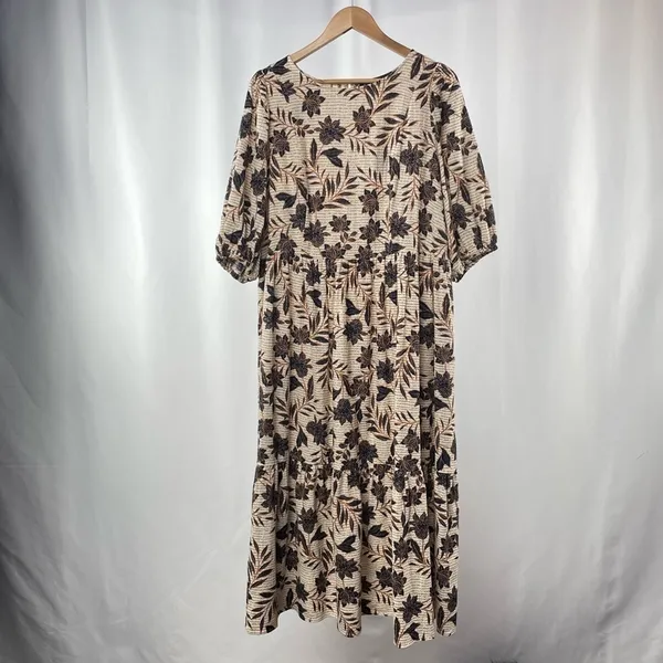Eloquii Floral Puff Sleeve Midi Dress‎ in Cream Size 16 - Image 4