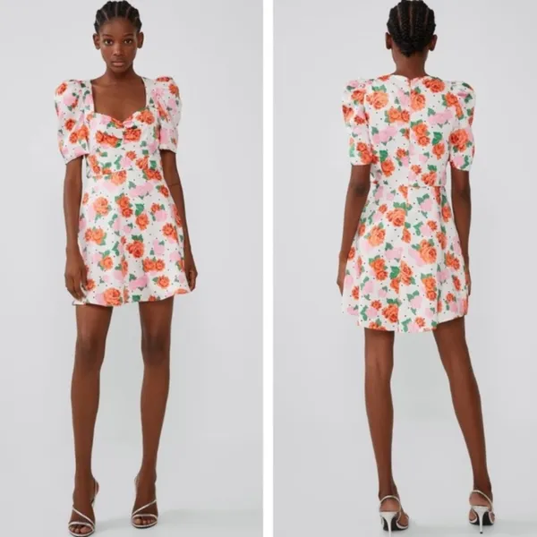 NWT Zara puff sleeve‎ floral polka dot mini dress - Image 5