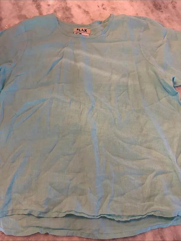 Flax Light Blue Linen Short Sleeve Crew T-Shirt - Image 2