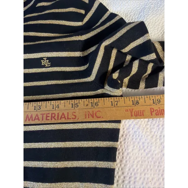 Lauren Ralph Lauren black gold metallic striped ribbed turtleneck S - Image 10