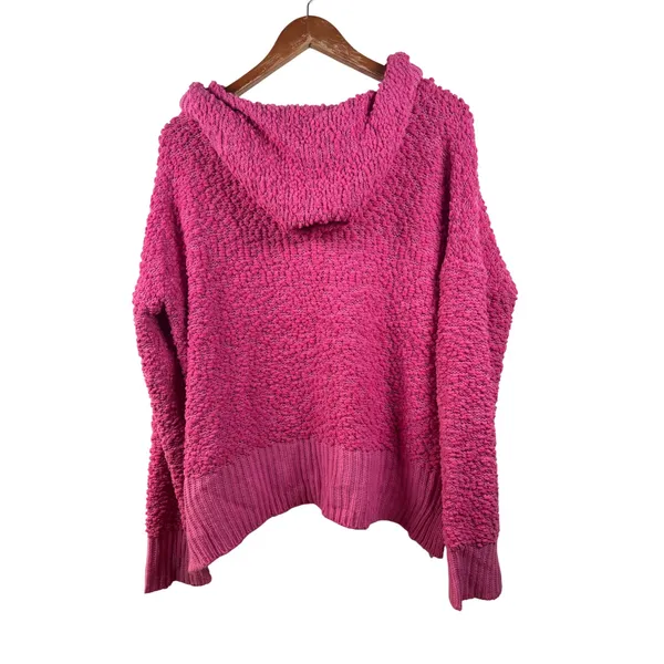 POL Pink Knit Popcorn Hoodie Large V Neck Long Sleeve‎ Pullover Sweater Womens - Image 5