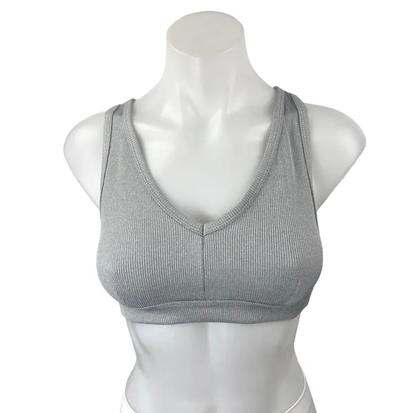 Alo Yoga Gray Rib Knit Sleeveless Cami Camisole Sports Bra Crop Tank Top Size S - Image 3