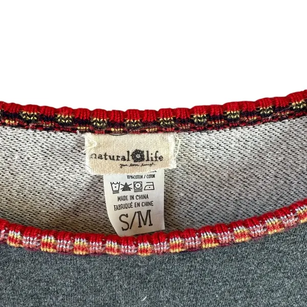 Natural Life Charcoal Tribal Trim Boho Sweatshirt Oversized Size S/M - Image 10