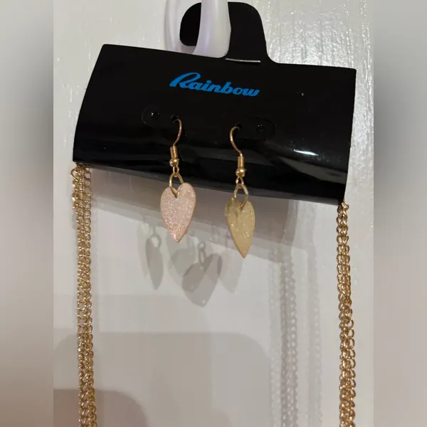 Gold Heart Necklace and Earring Set - Image 2