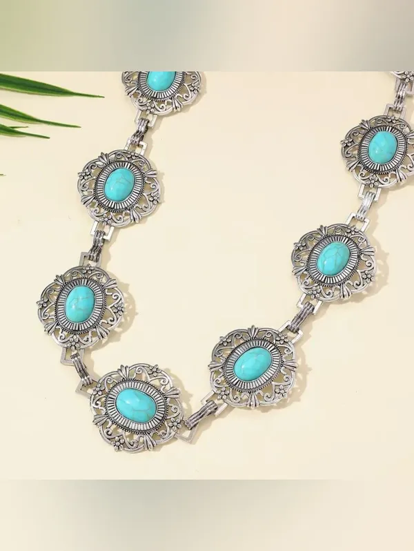 Turquoise Stone Waist Chain Belt - Boho Metal Link Design Fashion Accessories - Image 10