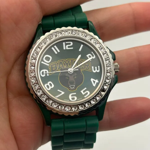 Green Baylor Bears Silicone Watch featuring a Rhinestone Bezel Working - Image 6