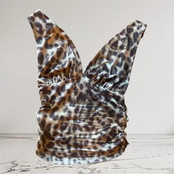 SheIn Leopard animal Print Halter Crop Top size XS Y2K Mob Wives - Image 2