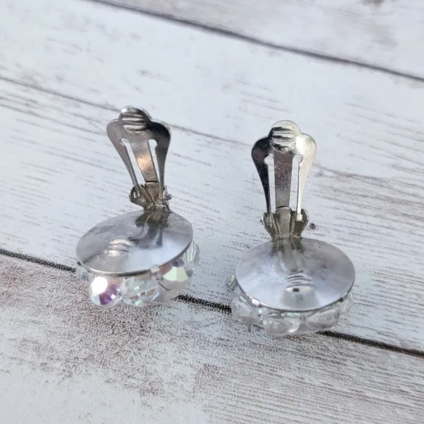 Vintage Clip On Earrings Iridescent 7/8" - Image 5