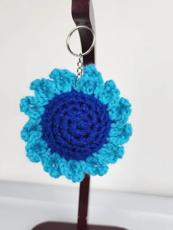 New Crochet Blue Light Blue Stuffed Flower Keychain Handmade Handcrafted - Image 6