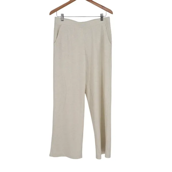 Gap Slouchy Wide Leg Lounge Pants Womens Medium Beige High Waisted Waffle Knit - Image 2