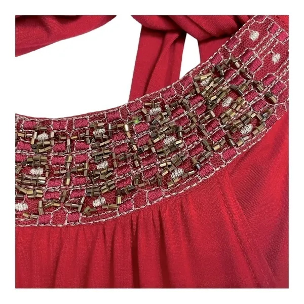 Forever 21 Halter NeckSleeveless Shirt Lg Red Top Blouse Dressy Embellished - Image 7
