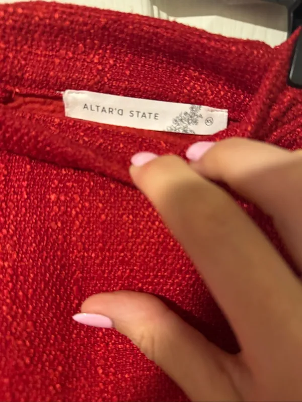 Altar’d State Red Bouclé Tweed A-Line Mini Skirt - Image 2