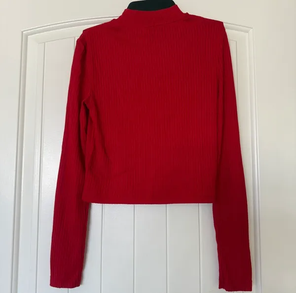 H&M Y2K Cherry Red Ribbed Cut Out Knit Top ❤️ XS | Coquette Glam Party Girl - Image 4