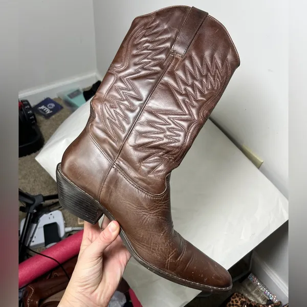 Womens sz 8M Matisse Chocolate Leather Point Toe Cowboy Western Pull Up Boots - Image 7