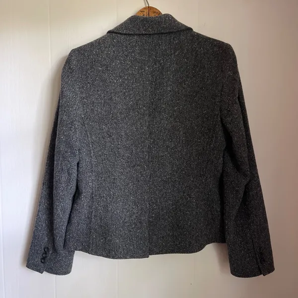 LL Bean Grey Herringbone Tweed Wool Silk Blazer Riding Jacket Heritage Classic - Image 7