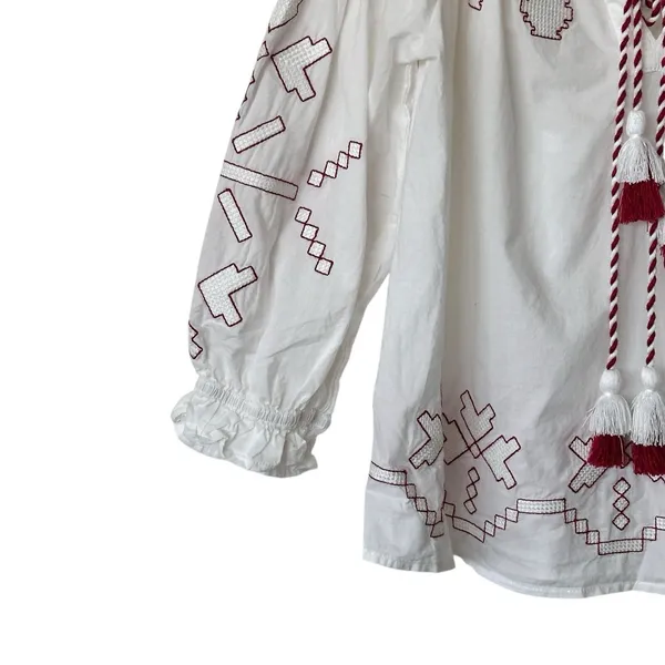 Anthropologie Harlyn Farina S Embroidered White Peasant Boho Blouse Top - Image 10
