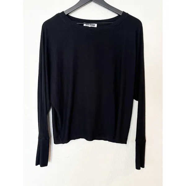 Joah Brown Black Ribbed Long Sleeve Slouchy‎ Top One Size OS - Image 2