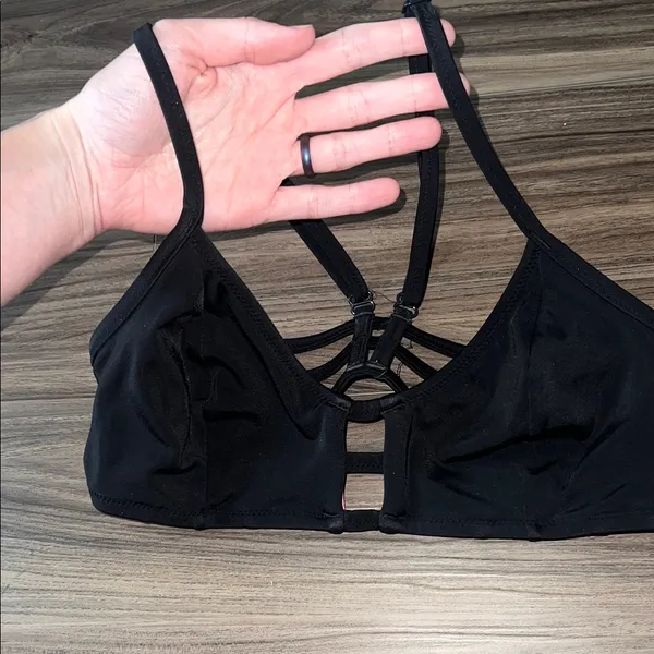 PINK Victoria's Secret Black Strappy Cut Out Bikini Top - Image 4