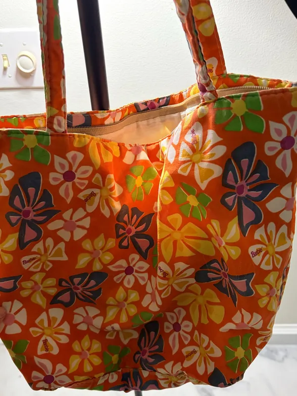 Handmade Barbie Floral Orange Canvas Tote - Colorful Summer Print - Image 2