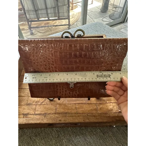 Vintage Vivace Brown Croc Embossed Leather Envelope Clutch Purse‎ Korea 11" EUC - Image 6