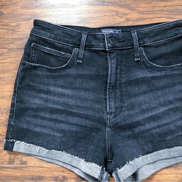 A&F • Simone High Rise Short black stretch denim cutoffs rolled hem cuffed - Image 4