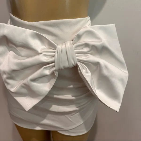 New Zara Satin Bow Mini Skort Skirt Sz XS White NWT - Image 2