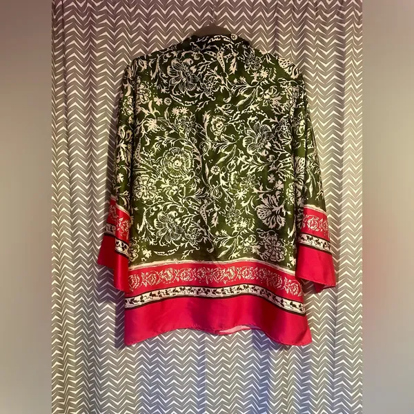 ZARA | Green/Pink Oversized Satin Shirt, Size L - Image 4