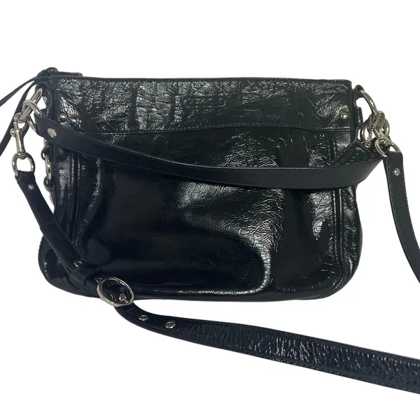 Coach Zoe Hobo Bag Womens Large Black Crinkled Patent Leather F15478‎ - Image 2