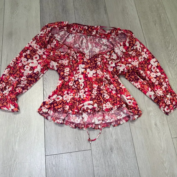 Free People Sweet‎ Memories blouse fruit punch combo boho floral ruffle size s - Image 4