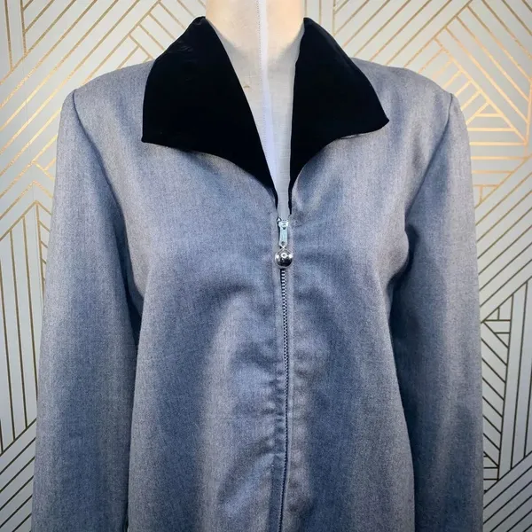 Henri Bendel Vintage Velvet‎ Collar Zip Shift Dress - Image 2