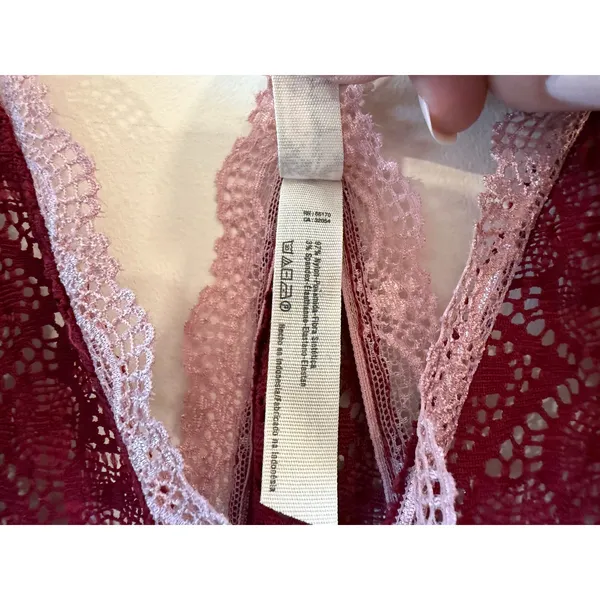 Free People Intimately Bodysuit Womens Small Red Stretch Cream Lace Be My Bae - Image 5