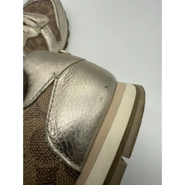 Coach C118‎ Runner Womens Size 8.5 Gold Brown Monogram Metallic Lace Up Sneakers - Image 2