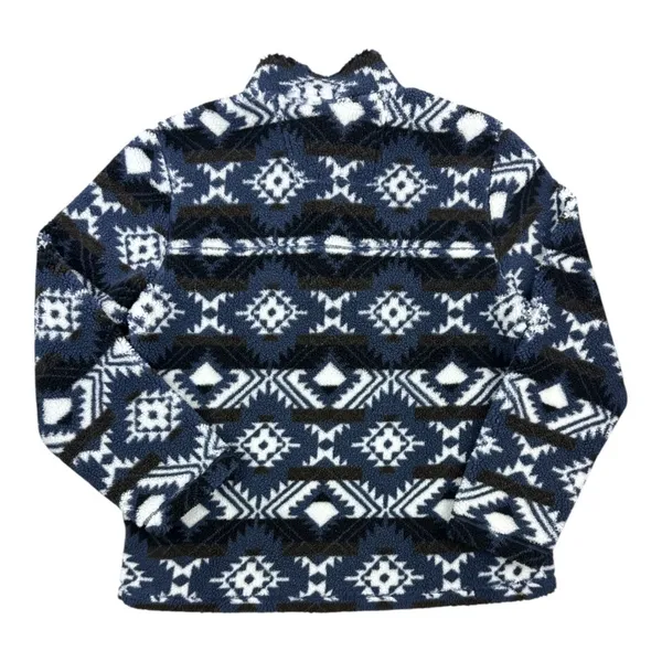 Mountain and Isles Aztec Print 1/4 Zip Fleece Pullover Blue Black Mock Neck M - Image 8