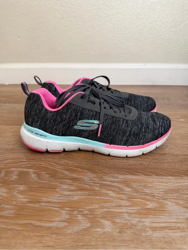 Skechers Flex Appeal Gray Pink Athleisure Sneakers, Size 8 - Image 4