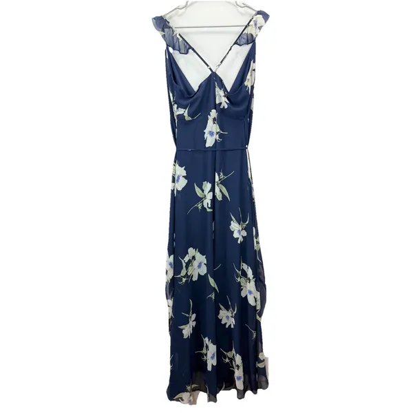 Lulus All Mine Navy Blue Floral Print High-Low‎ Wrap Dress SMALL - Image 6