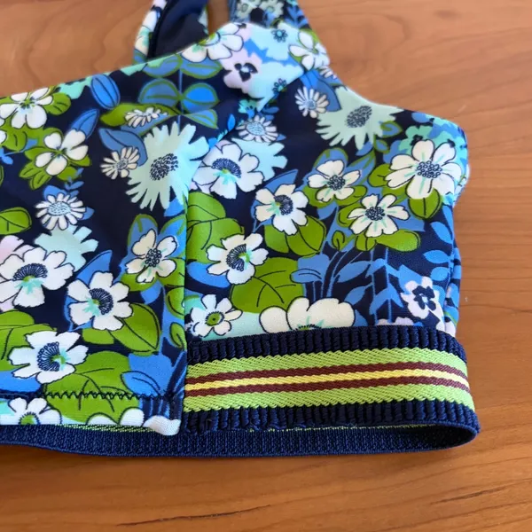 Aerie Floral Scoop Neck Bikini‎ Top Blue Green Stripe Band Medium - Image 2