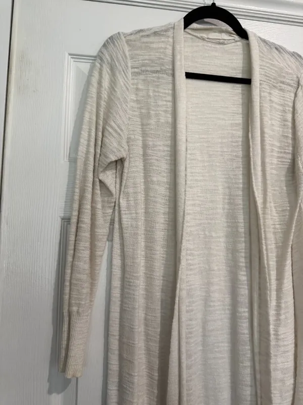 ATHLETA Extra Long Sheer Open Cardigan Size Large Cream White - Image 2