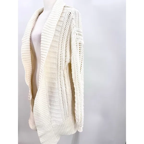 Express Ivory Open Front Long Cardigan Sweater Shawl Mixed Knits Cotton Blend M - Image 4