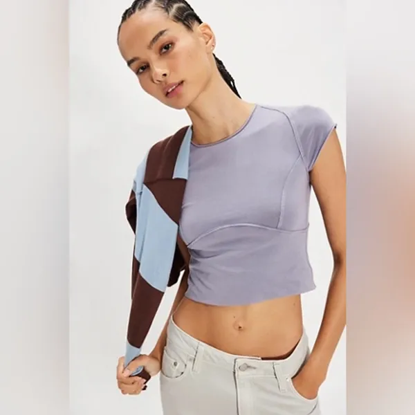 Free People Protagonist Cropped Cap sleeve tee lilac lavender we the free - Image 4