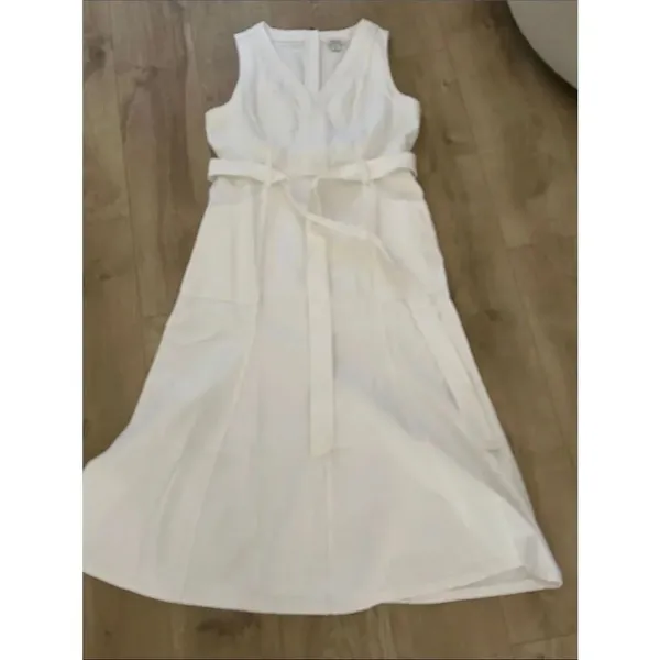 Sundance Poppy Denim Midi Dress Belted A-Line Pockets Boho, White, Size 12, NWOT - Image 4