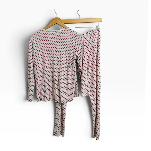Roller Rabbit Heart Print pajama Loungewear Set Pink White size large - Image 8