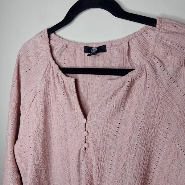Frye Women's Textured Peasant Dusty Rose Top Aztec Pattern‎ Blouse Medium Boho - Image 4