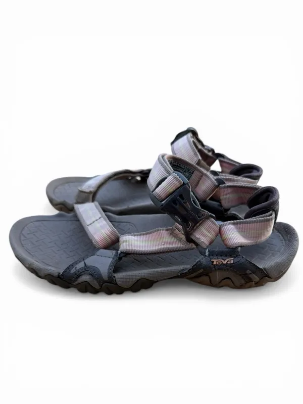 Teva Grey Sandals with Pastel Striped‎ Straps - Image 3