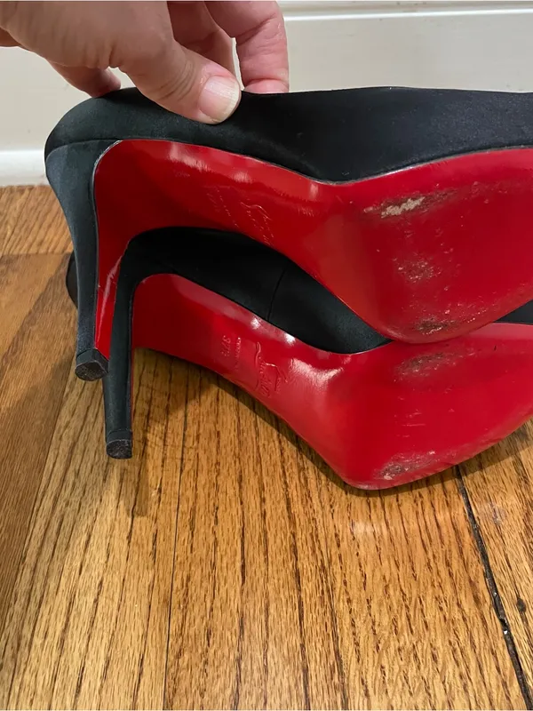 Christian Louboutin Very Prive Black Satin Peep Toe Platform Heels Women 37.5 - Image 8
