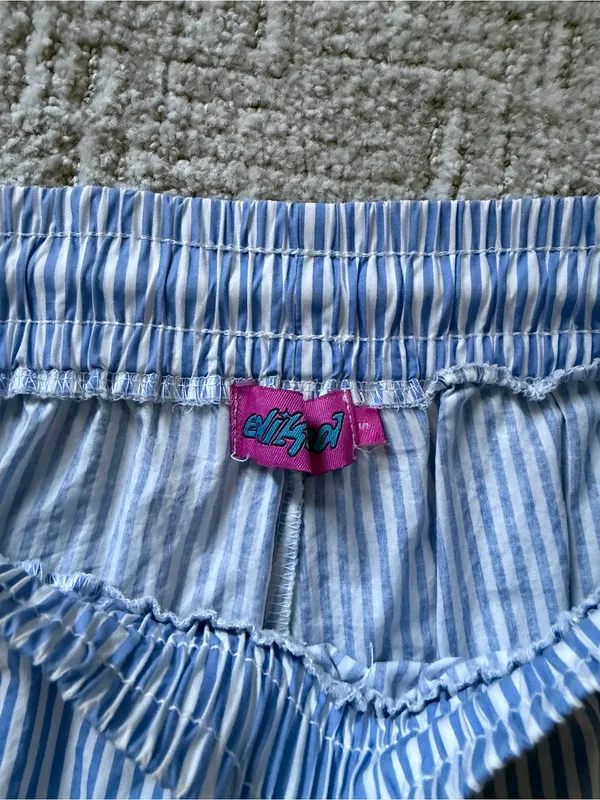 Edikted Blue and White Pinstripe Wide-Leg Pants - Image 3