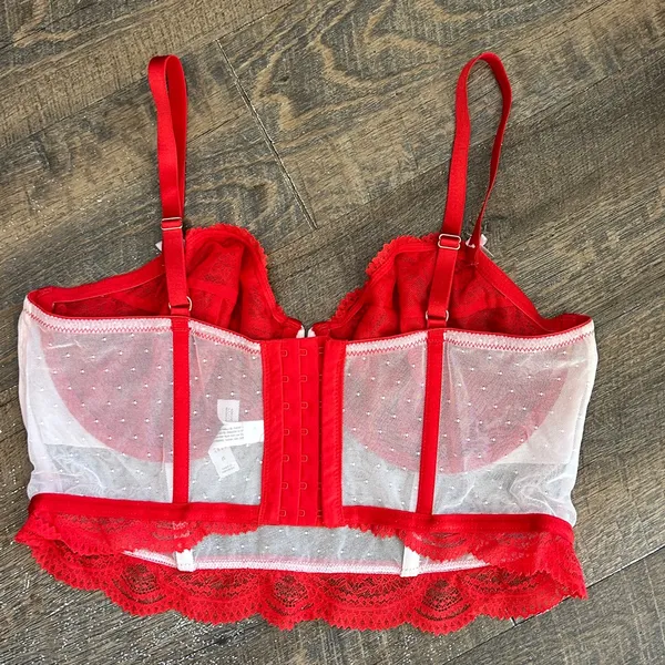 Auden Red & White Lace Underwire Bustier Longline Bra Size‎ XL - Image 4