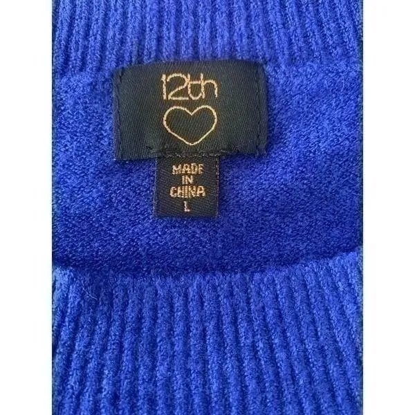 12th Tribe Royal Blue Faux Fur‎ Shoulder Trim Crewneck Sweater Large Maximalist - Image 3