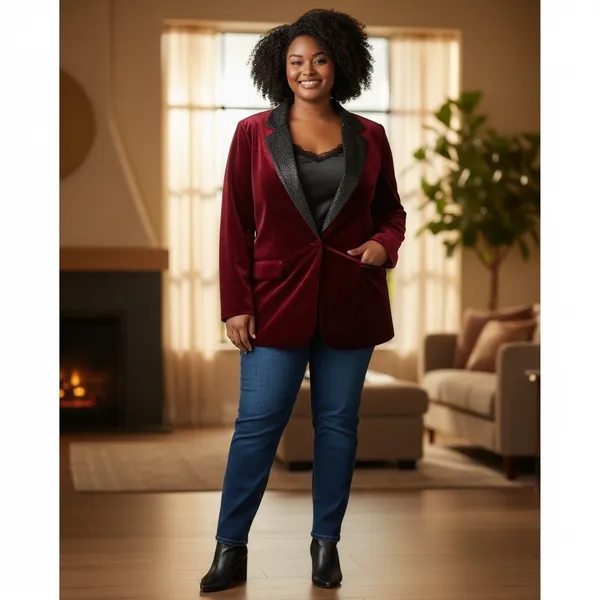 Agnes Orinda Womens 3X Burgundy Velvet Blazer Metallic Glitter Lapel Jacket NEW - Image 10